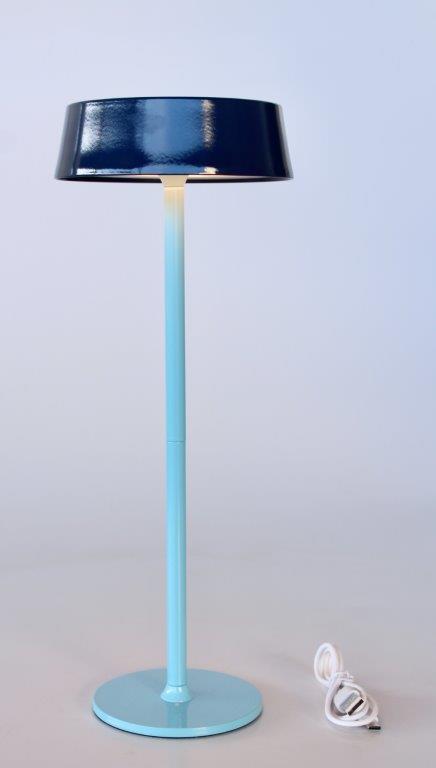 Led Pale Blue Lamp Base Navy Saucer Shade